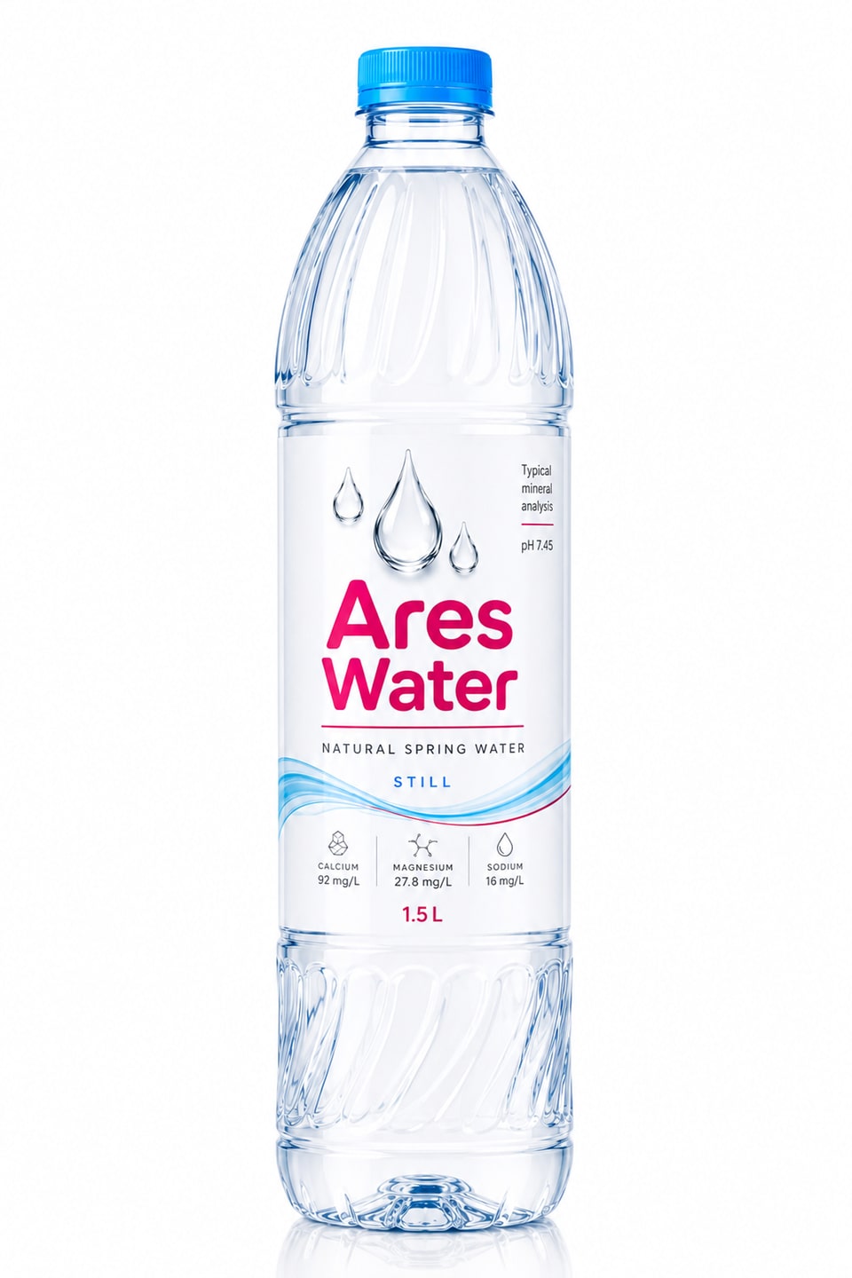 Concept pack shot of Ares Water 1.5L bottle